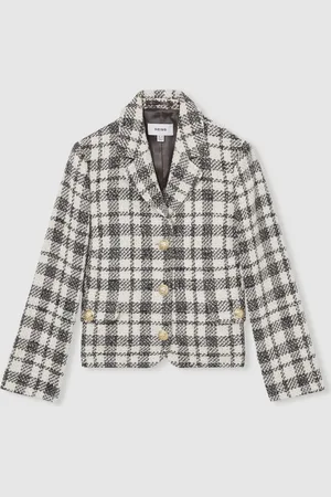 Reiss Carly Cotton Blend Check Cropped Jacket44