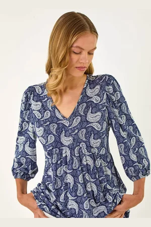 Roman Paisley Print V-Neck Stretch Blouse46
