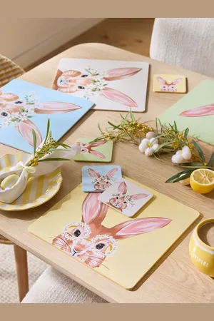 Next Set of 4 Easter Bunny Rabbit Corkback Placemats and Coastersen