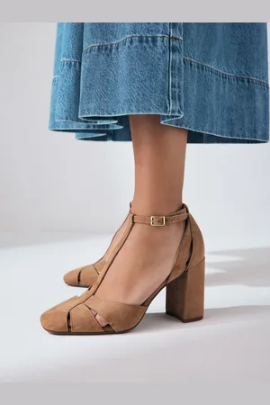 Next Forever Comfort Leather Round Toe Cut Out T-Bar Block Heel Shoeseu355