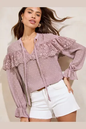 Lipsy London Lace Detail Slips Neck Langærmet Bluse36
