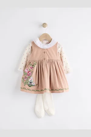 Next Cath Kidston Corduroy Pinafore 100% Bomuld Kjole med Strømpebukser50cm