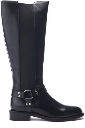 Moda In Pelle Sevrin Western Buckle Detail Long Leather Chelsea Black Boots