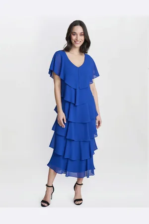 Gina Bacconi Blue Rebecca Midi Tiered Dress With Shoulder Trim40