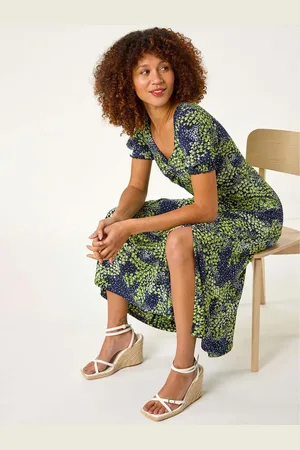 Roman Floral Print Ruched Stretch Midi Dress46