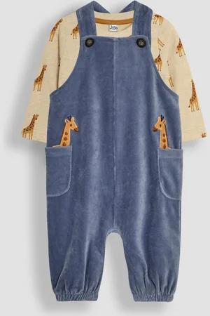JoJo Maman Bébé Giraffe Applique Velour Dungarees And Top Set6 - 12 måneder (68 - 80cm)