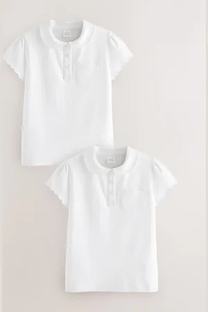 Next Cotton Rich Scallop Collar School Polo Tops 2 Pack (3-16yrs)11 år (146cm)