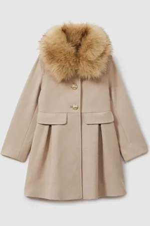 Reiss Nicole Faux Fur Collar Wool Blend Coat8 - 9 år (128 - 134cm)