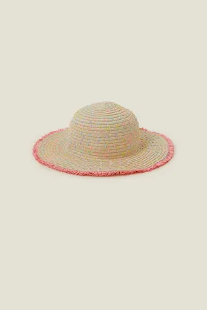 Accessorize Girls Fringe Floppy Straw Sun Hat122128cm