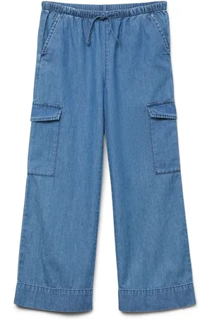 VERO MODA Mid Waist Wide Leg Denim Cargo Trouser140146cm