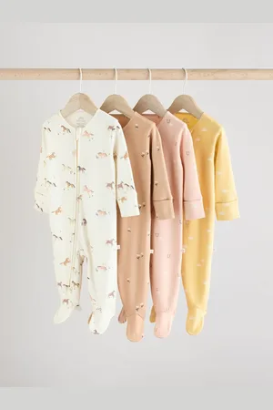 Next Baby Two Way Zip 100% Cotton Sleepsuits 4 Pack (0mths-2yrs)6268cm