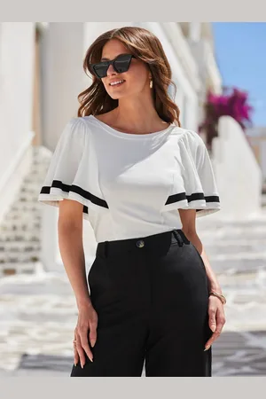 Sosandar Petite Contrast Trim Angel Sleeve Top40
