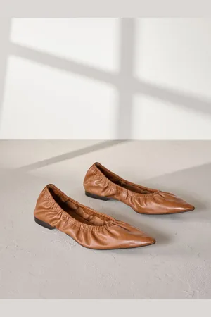 Next Signature Premium Leather Point Toe Ruched Ballerinaseu385