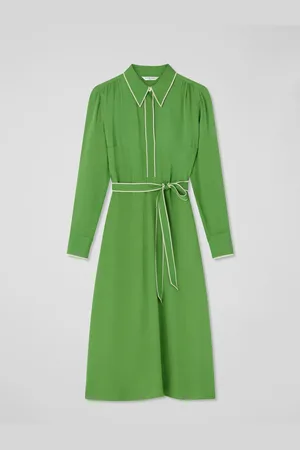 LK Bennett Petite Elise Treetop Viscose Edge Stitch Detail Shirt Dress36