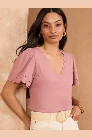Love & Roses T-shirt med kammusling V-hals 100% bomuld42