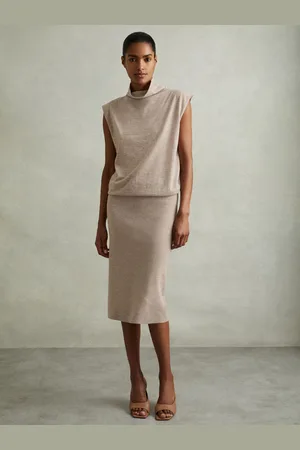 Reiss Hester Knitted Wool-Cashmere Blouson Top Midi DressS