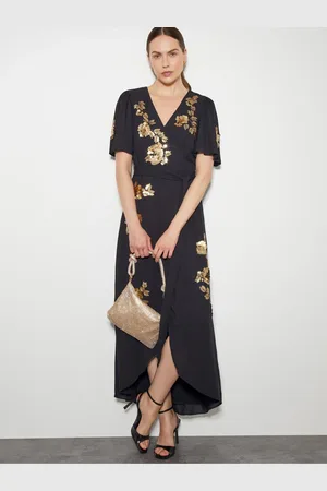 Monsoon Sarah Pailletter Blomster Midi Wrap Kjole48