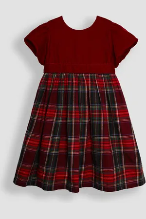 JoJo Maman Bébé Check & Velvet Party Dress1.5 - 2 år (86 - 92cm)