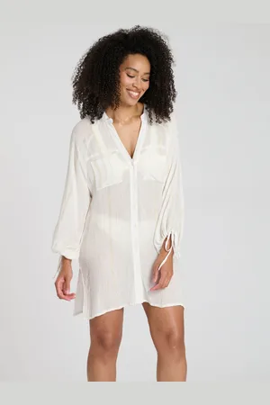 South Beach Metallic Stripe Balloon Sleeve Beach Shirt