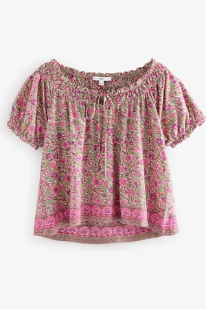 Next Kortærmet Ruched Neck Jersey 100% Bomuldsbluse42