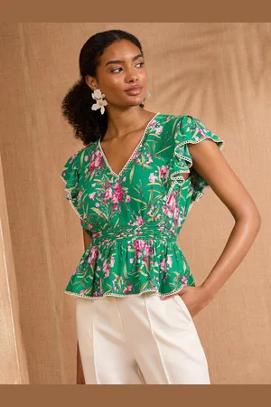 Love & Roses Tryk Flutter Sleeve Tea Top36