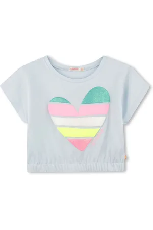 Billieblush Blue 100% Cotton Glitter Heart Logo Short Sleeve Cropped T-Shirt104110cm