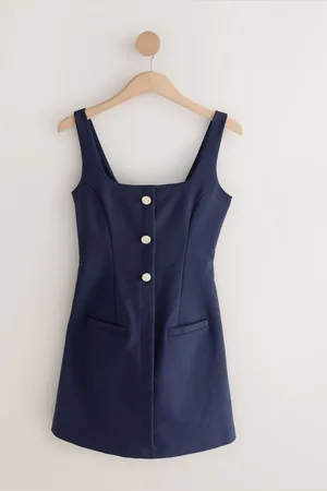 Next Square Neck Gold Button Mini Dress