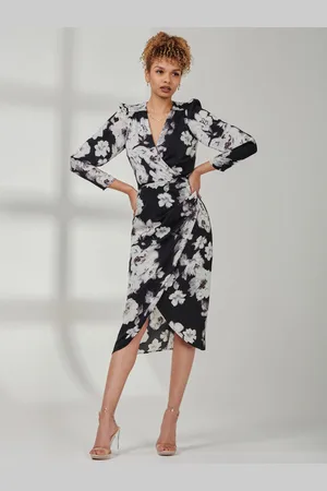 Jolie Moi Print Satin Wrap Bodycon Dress38
