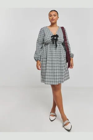 Simply Be Checked Western Sløjfe Front Skater Kjole38