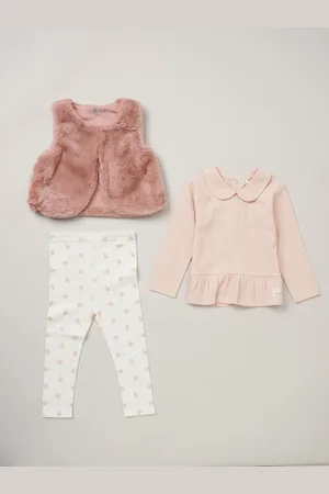 LILY & JACK Natural Faux Fur Gilet 100% Cotton Top and Leggings Outfit Set18 måneder (86cm)