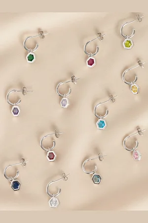 Next Hexagon Birthstone Hoop ØreringeFebruar