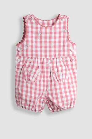 JoJo Maman Bébé Embroidered Gingham 100% Cotton Dungarees5662cm
