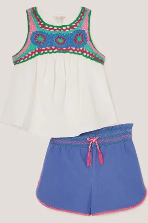 Monsoon 100% Cotton Crochet Vest and Shorts Set152158cm