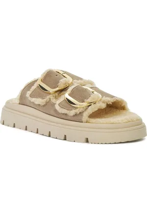 Dune Lodge Faux Shearling Flat Sandals