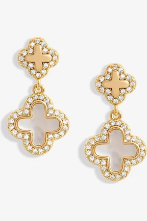 Jon Richard Mother Of Pearl Double Drop Clover EarringsEn