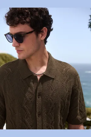 Next Relaxed Fit Cotton Rich Short Sleeve Bouclé Pattern Knit Button-Through Polo Shirtxsmall