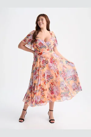 Scarlett & Jo Liz Peach Multi Print Bolero Wrap Bodice Midi Dress52