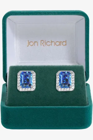 Jon Richard Cubic Zirconia Emerald Cut Sapphire Gift Boxed Stud Earringsen