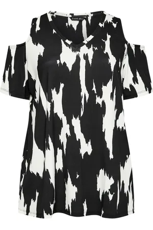 Evans Curve Orange Abstract Print Cold Shoulder Top46