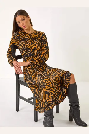 Roman Animal Print Belt Detail Midi Dress38