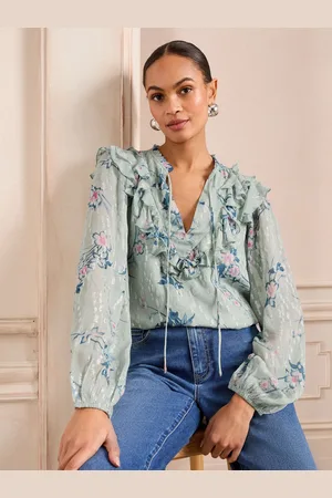 Love & Roses Flæsekant Slips Neck Langærmet Bluse44