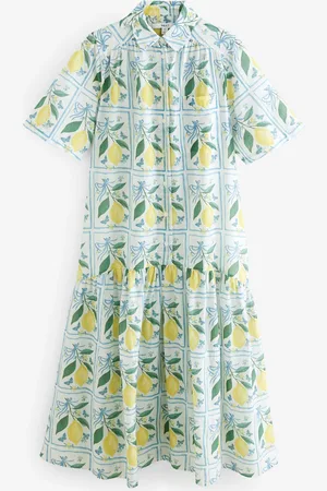 Next Kortærmet Drop Waist 100% Bomuld Maxi Skjortekjole44