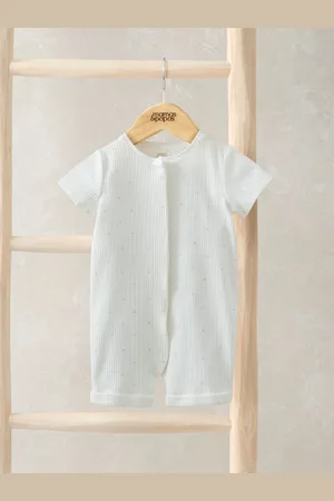Mamas & Papas Spot Print Zip Shortie White Romper50cm