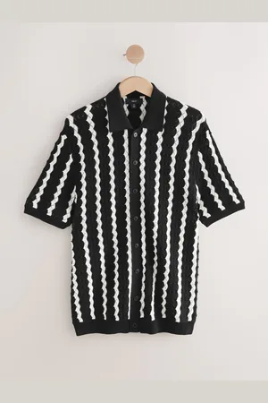 Next Regular Fit 100% Cotton Short Sleeve Vertical Stripe Knit Button-Through Polo ShirtSmall