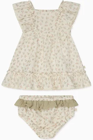 Mori Green Floral 100% Organic Cotton Muslin Dress Set6874cm