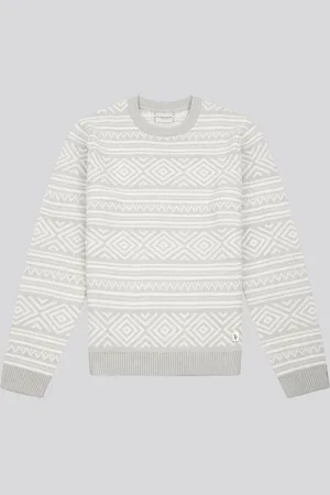 U.S. Polo Assn. U. S. Polo Assn. Mens Grey Fairisle Pattern Crew Neck SweaterS
