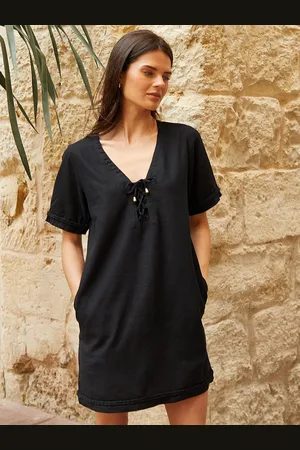 Threadbare Linen Blend Lace Front Detail T-Shirt Dress38