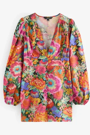 Next 100% Bomuld Langærmet Blouson Sleeve Waisted Mini Kjole38