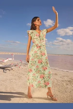 Love & Roses Printed Broderie Peplum Ruffle Short Sleeve Midi Dress44