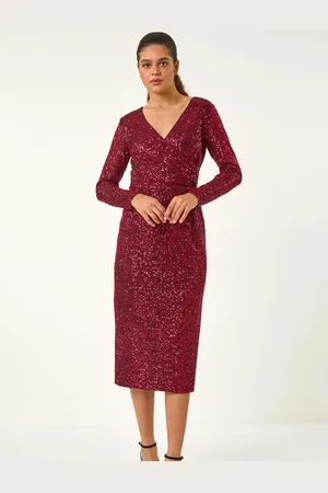 Roman Sequin Front Wrap Midi Stretch Dress42
